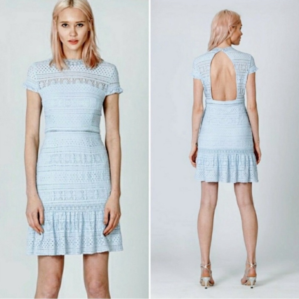 Foxiedox Blue Lace Fit & Flare Ruffle Mini Dress